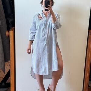 MELANGE Blue Striped Cotton Button-down Kurta Tunic